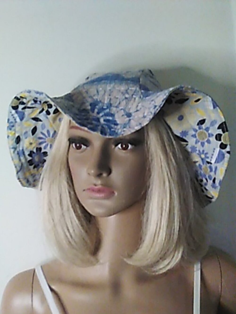 Kantha Sun Hat Blue M-L Reversible Handmade Bucket Hat Boho Hippie Beach KS13.